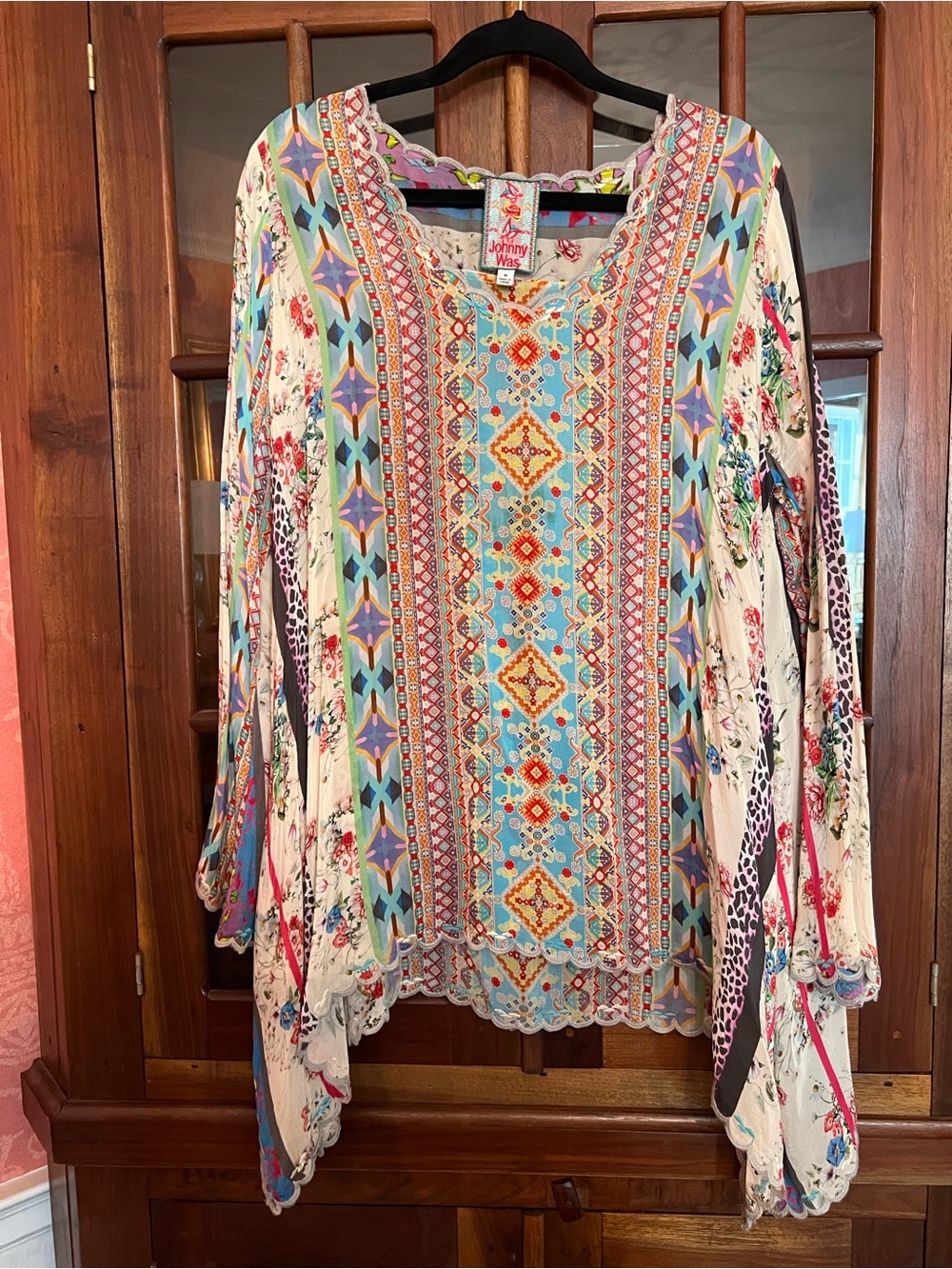 Johnny Was Embroidered Multicolor Boho Tunic - Turquoise, Red, Purple